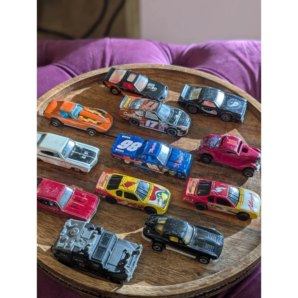 Vintage Diecast Toy Car Lot of 12 Mixed Loose Cars NASCAR Style Hot Wheels Match
